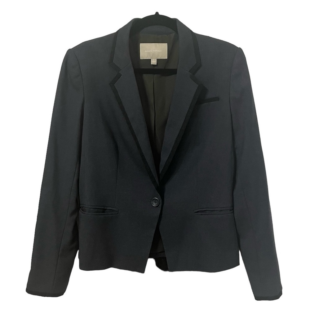 BANANA REPUBLIC Grey with Black Trim Blazer Size 6